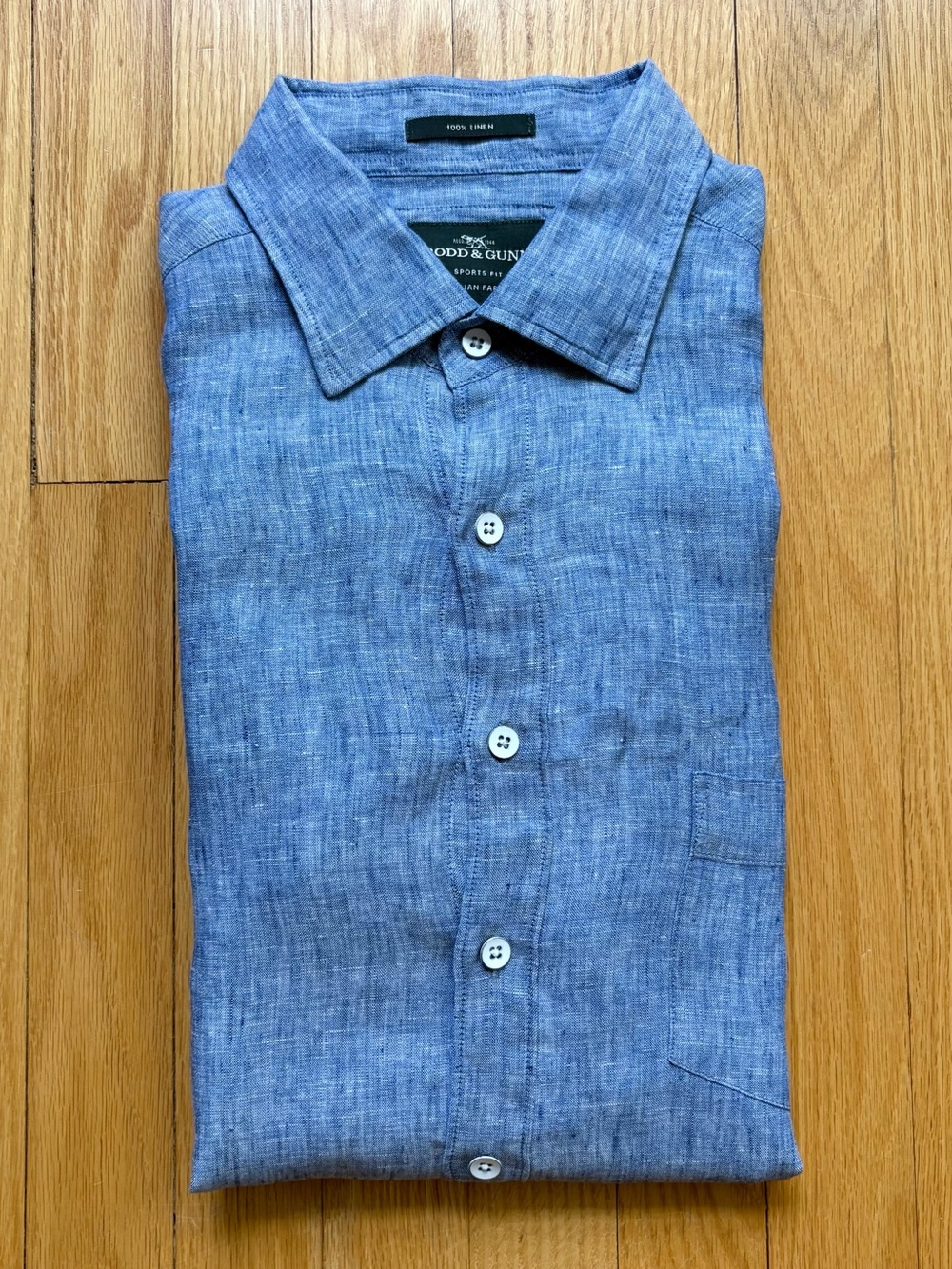 Rodd & Gunn Men’s Long Sleeve 100% Italian Linen Dress Shirt Large Blue Solid